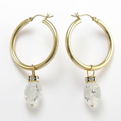 14k Gold Charm Hoop Earrings Crystal Charm