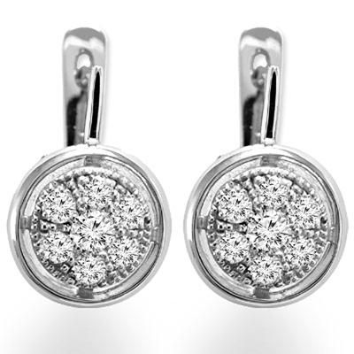 14k White Gold Russian style Diamond Earrings