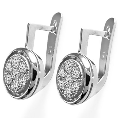 14k White Gold Russian style Diamond  Earrings