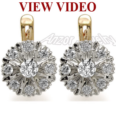 14k Rose Gold Russian Style Diamond Earrings 14K