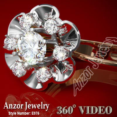 Russian Style Diamond Flower Earrings 14k 585