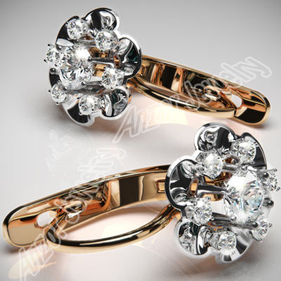 Russian Style Diamond Flower Earrings 14k 585