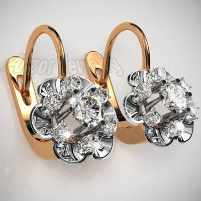 Russian Style Diamond Flower Earrings 14k 585