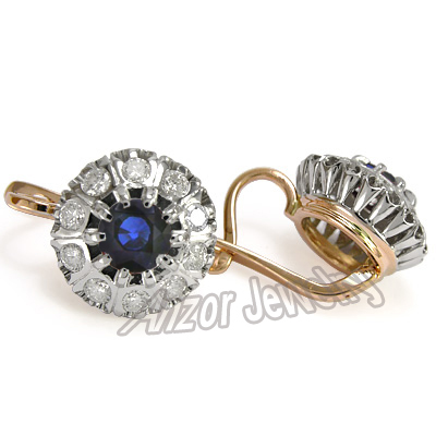 Russian Style Blue and White Sapphire Earrings 585