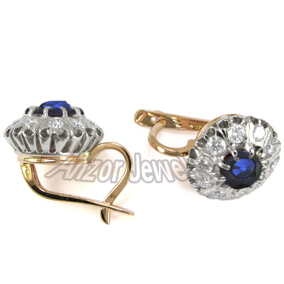 Russian Style Blue and White Sapphire Earrings 585