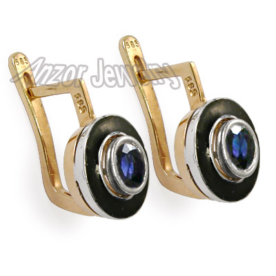 Russian Style Blue Sapphire Enamel Earrings 585