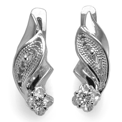 Sterlling Silver Diamond Earrings Russian Jewelry