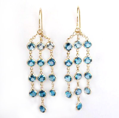 14k Yellow Gold Genuine Topaz Dangling Earrings