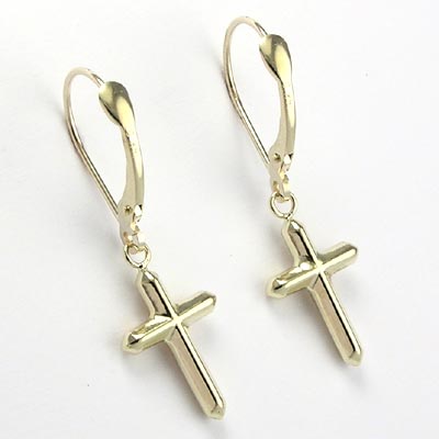 14k Yellow Gold Leverback Cross Earrings