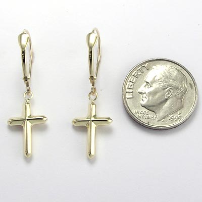 14k Yellow Gold Leverback Cross Earrings