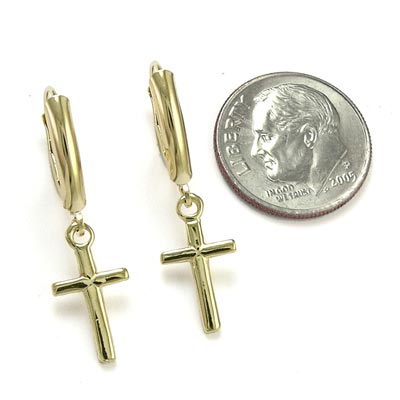 14k Gold Cross Lever back Earrings