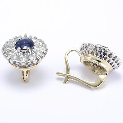 Russian Style Sapphire Diamond Earrings 14K