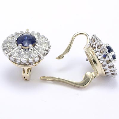 Russian Style Sapphire Diamond Earrings 14K