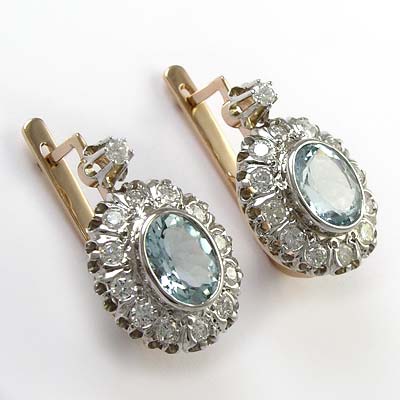 Russian Style Diamond Aquamarine Earrings