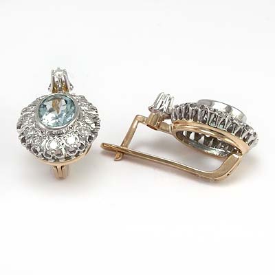 Russian Style Diamond Aquamarine Earrings