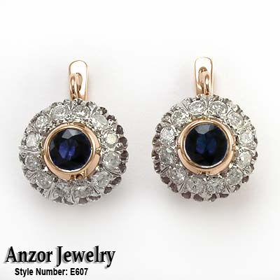 Russian Style Diamond & Sapphire Earrings 585