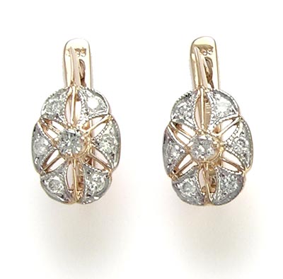 14k Rose and White gold Genuine Diamond Earrings