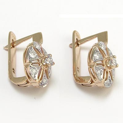 14k Rose and White gold Genuine Diamond Earrings