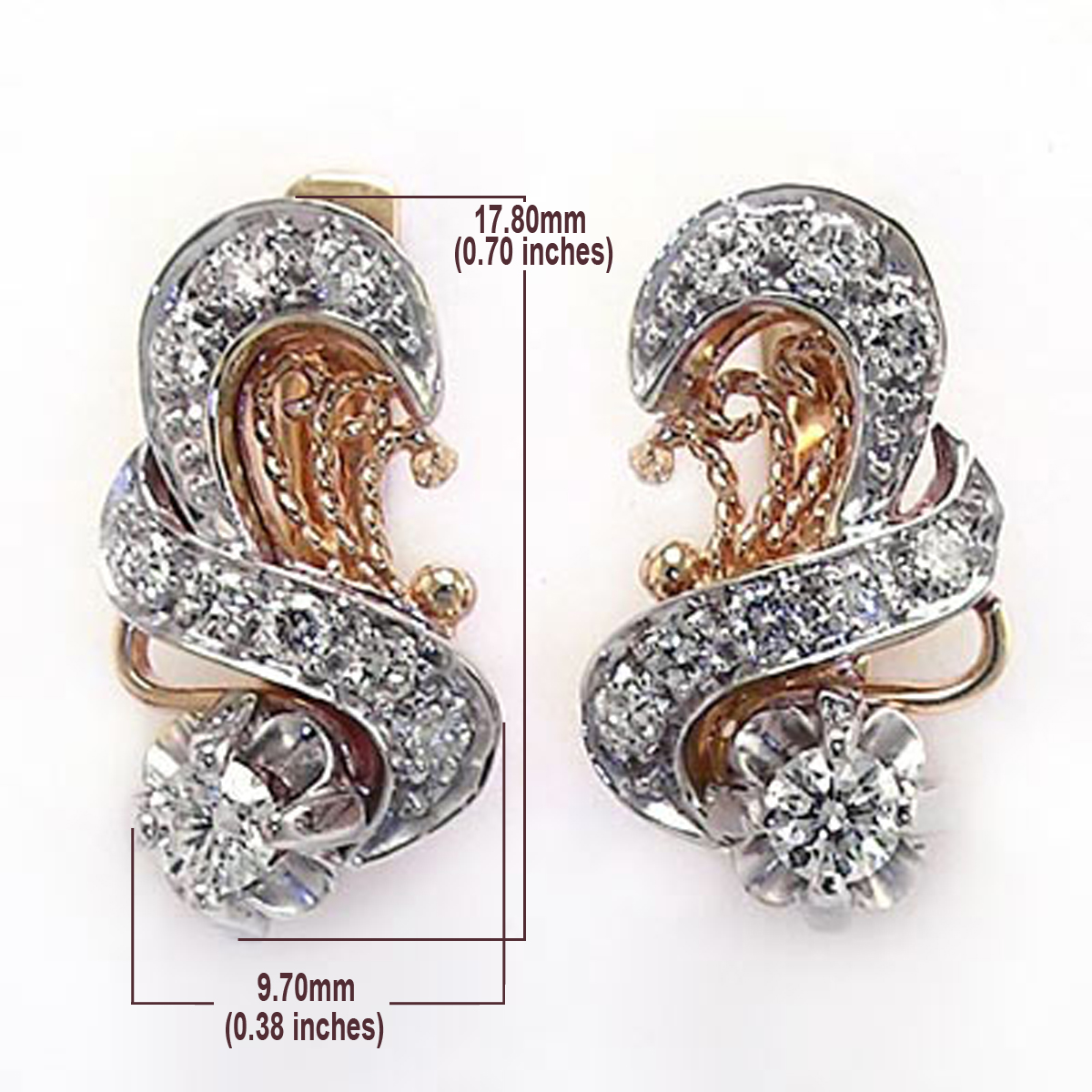 Russian European style diamond earring 14k