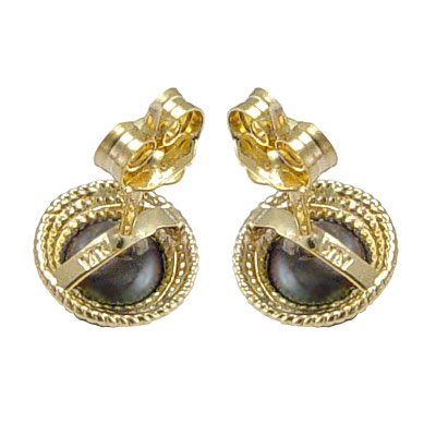 14k Gold and 6mm Genuine Black Pearl Earrings
