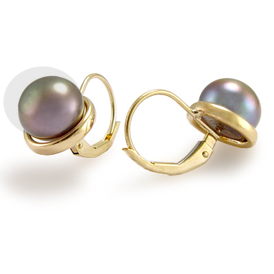 14K Gold Genuine Natural Black Pink Pearl Earrings