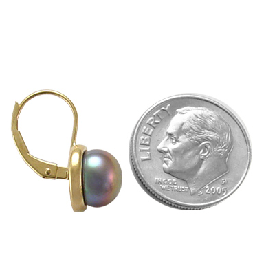 14K Gold Genuine Natural Black Pink Pearl Earrings