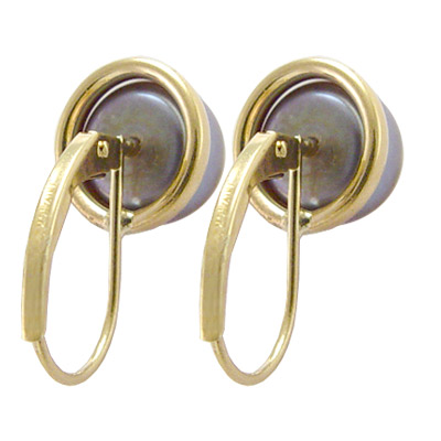 14K Gold Genuine Natural Black Pink Pearl Earrings
