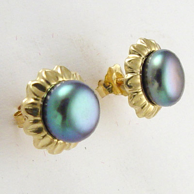 14k Sunflower Black Pearl Earrings