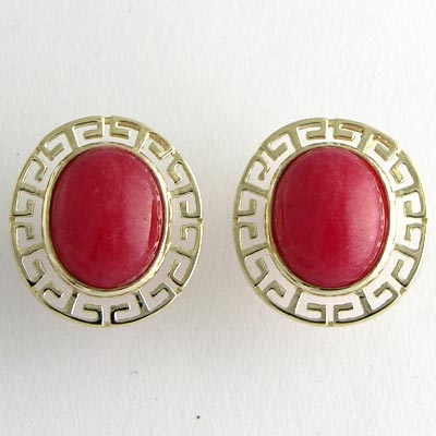 14k Gold Red Jade Earrings