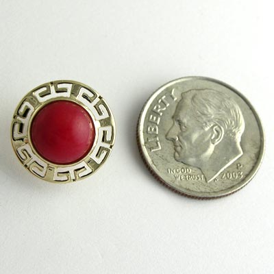 14k solid Gold Red Jade Greek Key Earrings