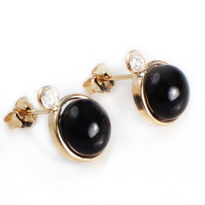 14k Gold Black Genuine  Onyx Stud Earrings