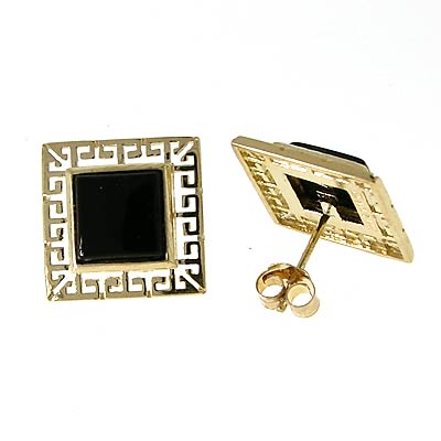 14k Gold Square Onyx Earrings