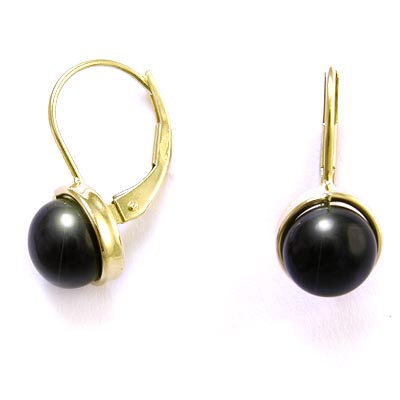 14k Gold Black Pearl Earrings 7mm