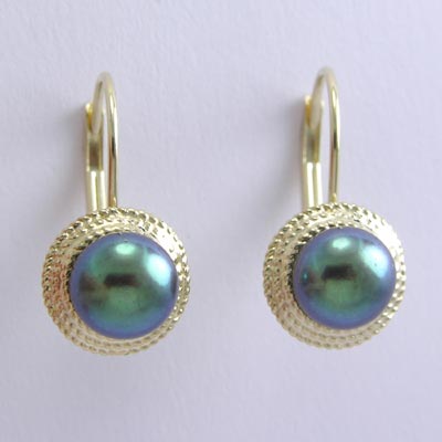 14k Gold Black Pearl Earrings