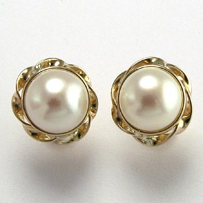 14k Gold Pearl Love Knot Earrings