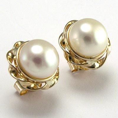 14k Gold Pearl Love Knot Earrings