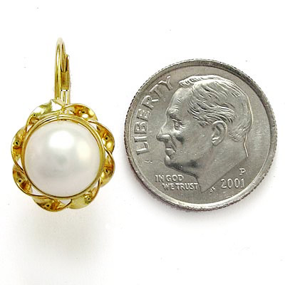 14k Gold 8.5mm Pearl Russian style Earrings