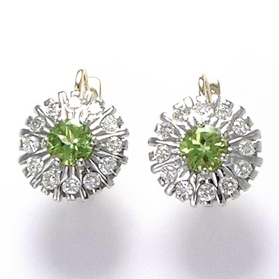 Russian Style Diamond Peridot Earrings 585