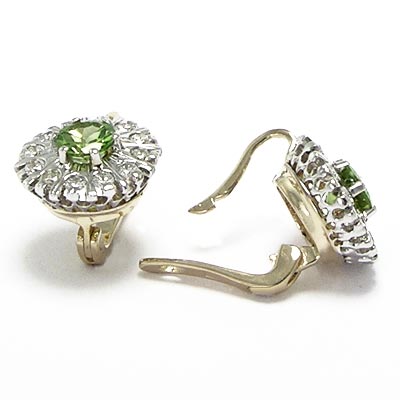 Russian Style Diamond Peridot Earrings 585