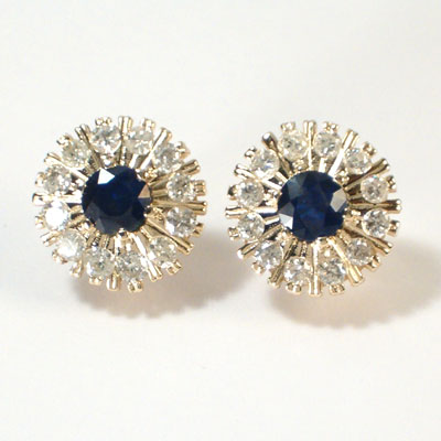 Diamond Sapphire Russian style Earrings 14K Gold