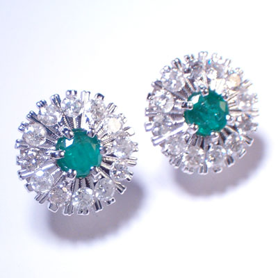 14k Gold Emerald & Diamond Russian style Earrings