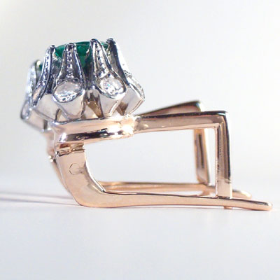 Emerald Diamond Russian style Earrings 14k gold