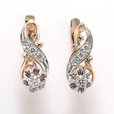 Russian Vintage Style diamond earrings 585 14k