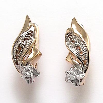 18k Rose Gold Diamond Earrings Russian style