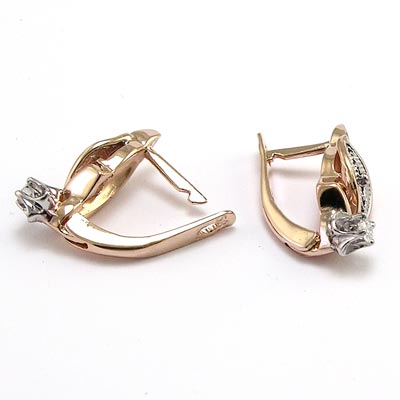 18k Rose Gold Diamond Earrings Russian style