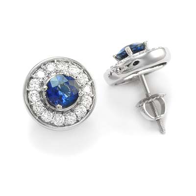 14k Gold Sapphire Diamond Stud Earrings