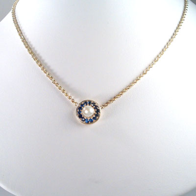 14k Gold genuine Sapphire and Pearl Necklace