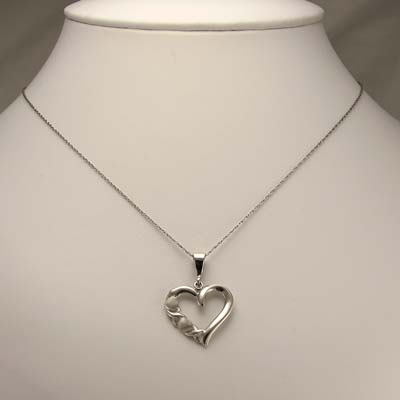 14k White Gold Heart X O Shaped Necklace