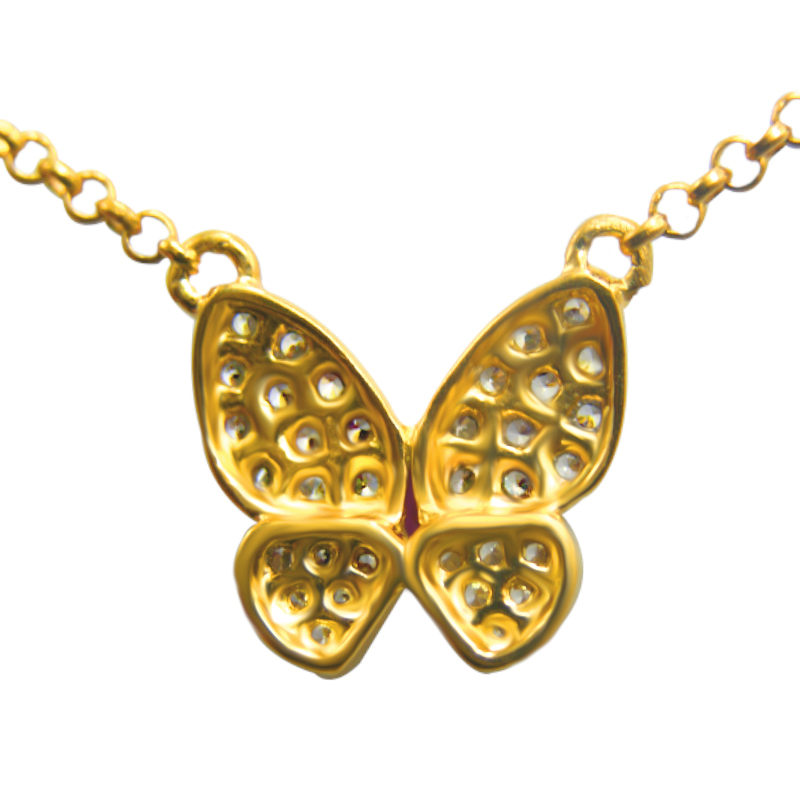 14k Gold Butterfly Ruby and Diamond Necklace