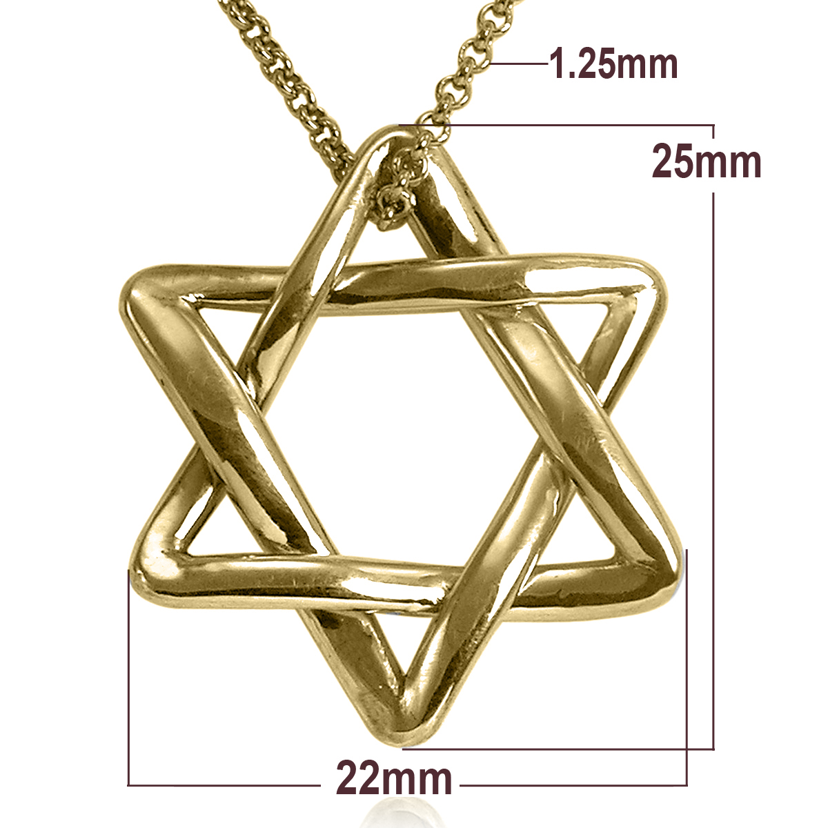 14k Gold Jewish Star of David Necklace 22x25mm